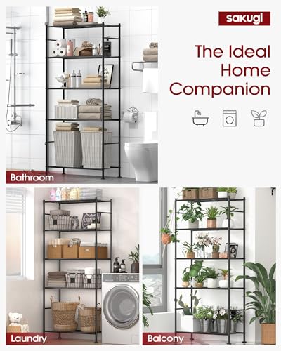 Sakugi Storage Shelves - 5 Tier Shelf Organizer, Heavy Duty Garage Shelving Unit with Leveling Feet, Stable Metal Shelves Organizer for Pantry, Kitchen and Closet, 33.0" W x 12.6" D x 72.0" H, Black - My Kitchen Products