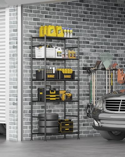 Sakugi Storage Shelves - 5 Tier Shelf Organizer, Heavy Duty Garage Shelving Unit with Leveling Feet, Stable Metal Shelves Organizer for Pantry, Kitchen and Closet, 33.0" W x 12.6" D x 72.0" H, Black - My Kitchen Products