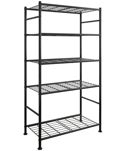 Sakugi Storage Shelves - 5 Tier Shelf Organizer, Heavy Duty Garage Shelving Unit with Leveling Feet, Stable Metal Shelves Organizer for Pantry, Kitchen and Closet, 33.0" W x 12.6" D x 72.0" H, Black - My Kitchen Products