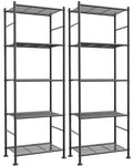 Sakugi Storage Shelves - Set of 2, 5-Tier Metal Shelf Organizer, Space-Saving Garage Shelving with Leveling Feet, Standing Shelves Organizer for Kitchen, Laundry, Pantry (18.4" x 12.6" x 57.4", Black) - My Kitchen Products