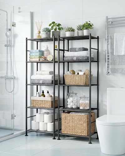 Sakugi Storage Shelves - Set of 2, 5-Tier Metal Shelf Organizer, Space-Saving Garage Shelving with Leveling Feet, Standing Shelves Organizer for Kitchen, Laundry, Pantry (18.4" x 12.6" x 57.4", Black) - My Kitchen Products