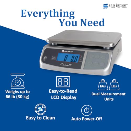 San Jamar Digital Food Scale, Battery Operated with 66 Pound Capacity for Cooking, Baking, Meal Prep, Diet Tracking, Stainless Steel, 6.82 Pounds, Silver - My Kitchen Products