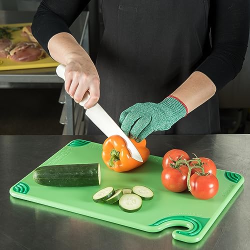 San Jamar Saf-T-Grip Plastic Cutting Board with Safety Hook, 12" x 18" x 0.5", Green - My Kitchen Products