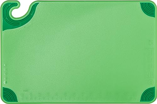 San Jamar Saf-T-Grip Plastic Cutting Board with Safety Hook, 12" x 18" x 0.5", Green - My Kitchen Products