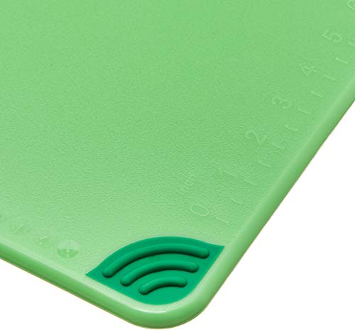 San Jamar Saf-T-Grip Plastic Cutting Board with Safety Hook, 12" x 18" x 0.5", Green - My Kitchen Products