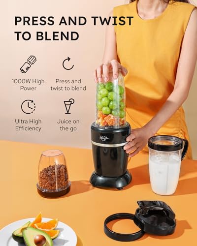 Sangcon 1000W Smoothie Blender for Kitchen, Blenders for Smoothies with (3) Cups (2) Spout Covers (1) Storage Cap (1) To-Go Cap, Portable Blender for Shakes, Ice Crushing, Frozen Drinks, Spices - My Kitchen Products