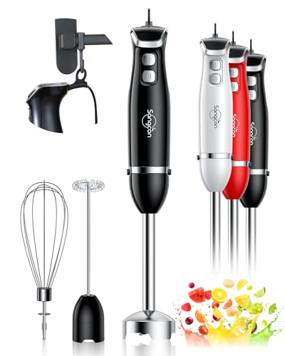 Sangcon Immersion Blender Handheld, 3-in-1 Hand Blender Electric, 400W Handheld Licuadora de mano, Stainless Steel Blade Stick Mixer with Whisk, Milk Frother Attachments - Black - My Kitchen Products