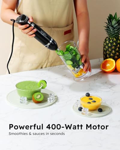 Sangcon Immersion Blender Handheld, 3-in-1 Hand Blender Electric, 400W Handheld Licuadora de mano, Stainless Steel Blade Stick Mixer with Whisk, Milk Frother Attachments - Black - My Kitchen Products