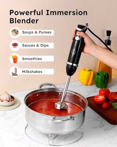 Sangcon Immersion Blender Handheld, 3-in-1 Hand Blender Electric, 400W Handheld Licuadora de mano, Stainless Steel Blade Stick Mixer with Whisk, Milk Frother Attachments - Black - My Kitchen Products