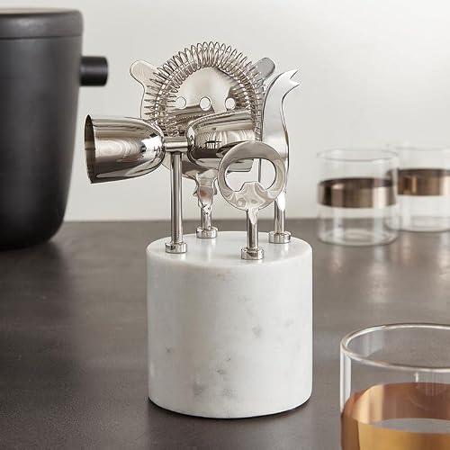 Santa Barbara Design Studio TableSugar Bar Tools Modern Kitchen Cocktail Accessories, 4-Pieces, Stainless Steel/Marble - My Kitchen Products