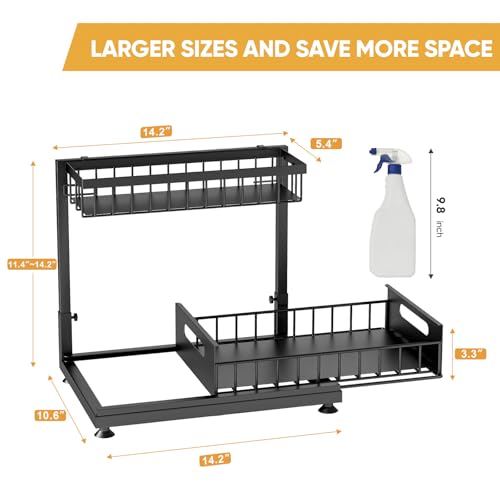 Saydear Under Sink Organizer Storage 2-Tier Premium Metal Pull-Out Kitchen Cabinet Organizer with Sliding Drawer, Height Adjustable, Heavy Duty for Kitchen & Bathroom Organizers 2 Pack Black - My Kitchen Products