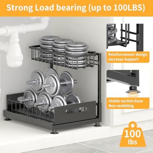 Saydear Under Sink Organizer Storage 2-Tier Premium Metal Pull-Out Kitchen Cabinet Organizer with Sliding Drawer, Height Adjustable, Heavy Duty for Kitchen & Bathroom Organizers 2 Pack Black - My Kitchen Products