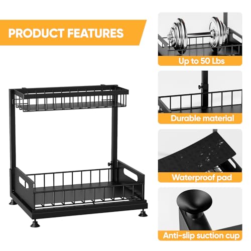 Saydear Under Sink Organizer Storage 2-Tier Premium Metal Pull-Out Kitchen Cabinet Organizer with Sliding Drawer, Height Adjustable, Heavy Duty for Kitchen & Bathroom Organizers 2 Pack Black - My Kitchen Products