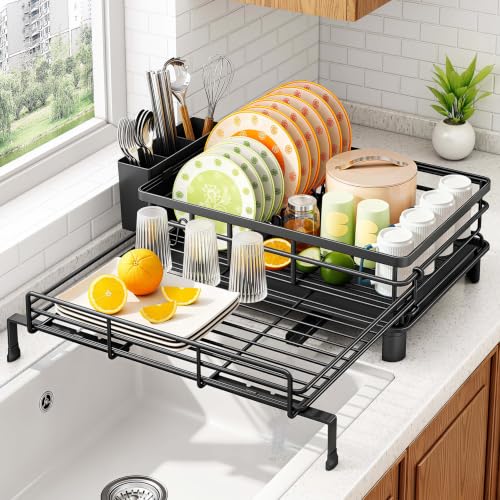 SAYZH Expandable Dish Drying Rack for Kitchen Counter, Metal, Black - My Kitchen Products