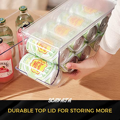 SCAVATA 4 Pack Soda Can Organizer for Refrigerator, Stackable Canned Food Pop Cans Container Can Holder Dispenser with Lid for Fridge Rack Freezer, Clear Storage Bins-Holds 12 Cans Each (Transparent) - My Kitchen Products