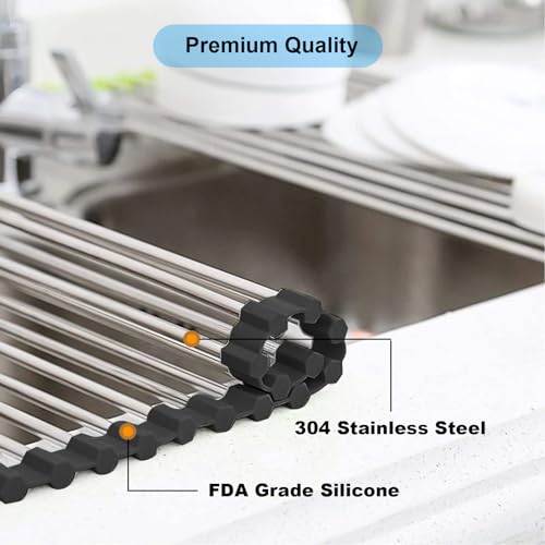 Searik Stainless Steel Over The Sink Dish Drying Rack, Roll Up Foldable Kitchen Sink Drainer Rack (17.7"x 11.8") - My Kitchen Products