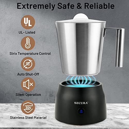 Secura 17oz Detachable Milk Frother and Steamer, Stainless Steel Electric Hot/Cold Foam Maker for Lattes, Cappuccinos & Hot Chocolate, Upgraded 2-in-1 Whisks, Non-Stick & Teflon-Free Design - My Kitchen Products
