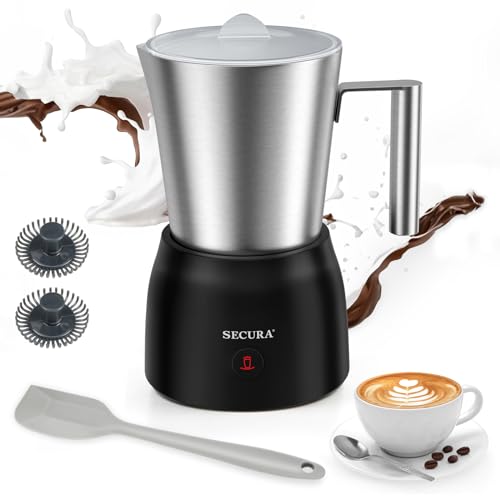Secura 17oz Detachable Milk Frother and Steamer, Stainless Steel Electric Hot/Cold Foam Maker for Lattes, Cappuccinos & Hot Chocolate, Upgraded 2-in-1 Whisks, Non-Stick & Teflon-Free Design - My Kitchen Products