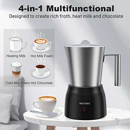 Secura 17oz Detachable Milk Frother and Steamer, Stainless Steel Electric Hot/Cold Foam Maker for Lattes, Cappuccinos & Hot Chocolate, Upgraded 2-in-1 Whisks, Non-Stick & Teflon-Free Design - My Kitchen Products