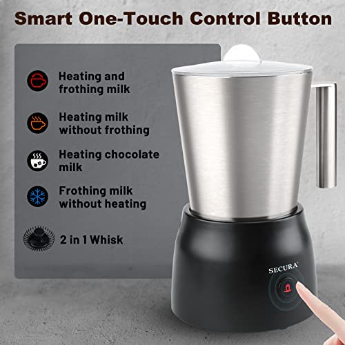 Secura 17oz Detachable Milk Frother and Steamer, Stainless Steel Electric Hot/Cold Foam Maker for Lattes, Cappuccinos & Hot Chocolate, Upgraded 2-in-1 Whisks, Non-Stick & Teflon-Free Design - My Kitchen Products