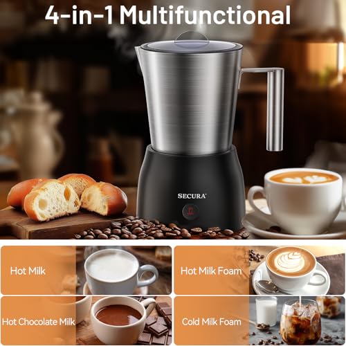 Secura 17oz Electric Milk Frother and Steamer, Stainless Steel Detachable Milk Jug, 4-in-1 Hot & Cold Foam Maker for Latte, Cappuccino & Hot Chocolate, BPA & Teflon-Free, Dishwasher Safe - My Kitchen Products