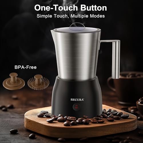 Secura 17oz Electric Milk Frother and Steamer, Stainless Steel Detachable Milk Jug, 4-in-1 Hot & Cold Foam Maker for Latte, Cappuccino & Hot Chocolate, BPA & Teflon-Free, Dishwasher Safe - My Kitchen Products