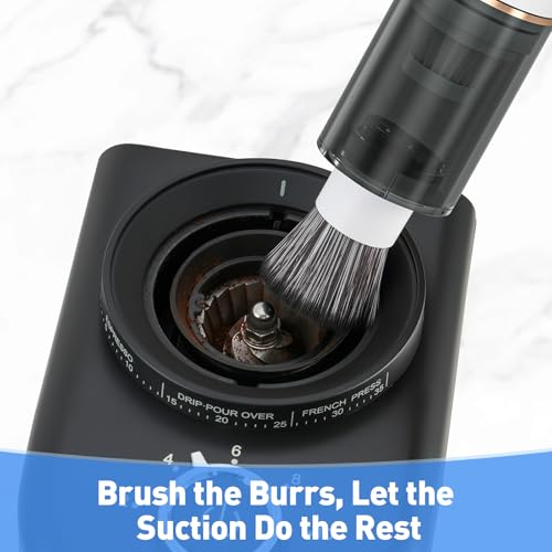 Secura Brands Coffee Grinder Vacuum Cleaner, 3000Pa 2-in-1 Rechargeable Handheld Burr&Casing Cleaner with Soft Brush & Crevice for Burr Coffee Grinders, Manual Mills (White) - My Kitchen Products