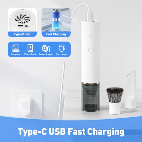 Secura Brands Coffee Grinder Vacuum Cleaner, 3000Pa 2-in-1 Rechargeable Handheld Burr&Casing Cleaner with Soft Brush & Crevice for Burr Coffee Grinders, Manual Mills (White) - My Kitchen Products