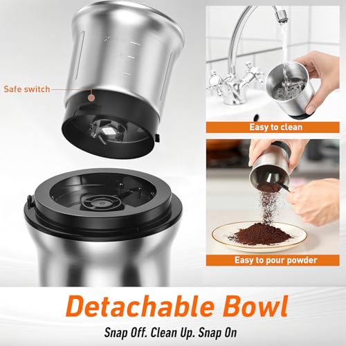 Secura Electric Coffee Grinder and Spice Grinder with 2 Stainless Steel Blades Removable Bowls - My Kitchen Products