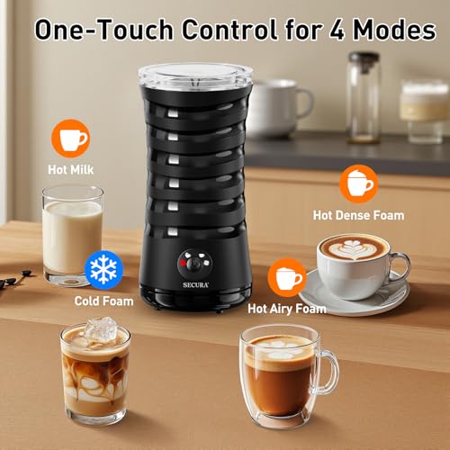 Secura Electric Milk Frother, Automatic Milk Steamer, 4-IN-1 Hot & Cold Foam Maker-8.4oz/240ml Milk Warmer for Latte, Cappuccinos, Macchiato with Silicone Spatula, Quiet Operation & Shut-off (Black) - My Kitchen Products