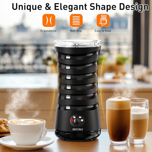 Secura Electric Milk Frother, Automatic Milk Steamer, 4-IN-1 Hot & Cold Foam Maker-8.4oz/240ml Milk Warmer for Latte, Cappuccinos, Macchiato with Silicone Spatula, Quiet Operation & Shut-off (Black) - My Kitchen Products