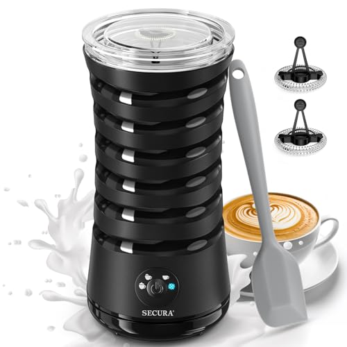 Secura Electric Milk Frother, Automatic Milk Steamer, 4-IN-1 Hot & Cold Foam Maker-8.4oz/240ml Milk Warmer for Latte, Cappuccinos, Macchiato with Silicone Spatula, Quiet Operation & Shut-off (Black) - My Kitchen Products