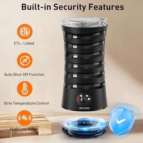 Secura Electric Milk Frother, Automatic Milk Steamer, 4-IN-1 Hot & Cold Foam Maker-8.4oz/240ml Milk Warmer for Latte, Cappuccinos, Macchiato with Silicone Spatula, Quiet Operation & Shut-off (Black) - My Kitchen Products