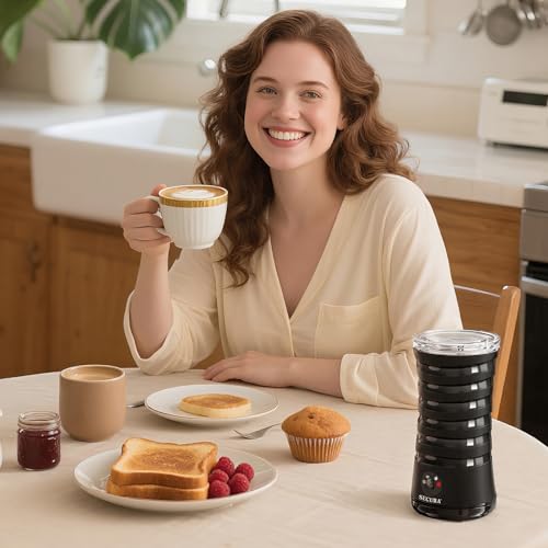 Secura Electric Milk Frother, Automatic Milk Steamer, 4-IN-1 Hot & Cold Foam Maker-8.4oz/240ml Milk Warmer for Latte, Cappuccinos, Macchiato with Silicone Spatula, Quiet Operation & Shut-off (Black) - My Kitchen Products