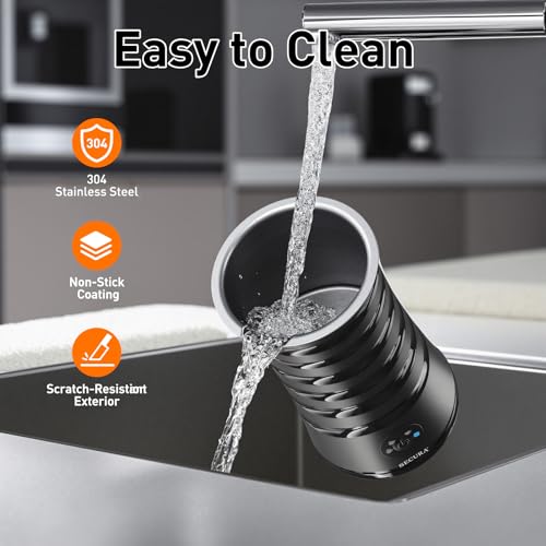 Secura Electric Milk Frother, Automatic Milk Steamer, 4-IN-1 Hot & Cold Foam Maker-8.4oz/240ml Milk Warmer for Latte, Cappuccinos, Macchiato with Silicone Spatula, Quiet Operation & Shut-off (Black) - My Kitchen Products