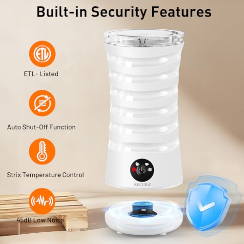 Secura Electric Milk Frother, Automatic Milk Steamer, 4-IN-1 Hot & Cold Foam Maker-8.4oz/240ml Milk Warmer for Latte, Cappuccinos, Macchiato with Silicone Spatula, Silent Operation & Shut-off - My Kitchen Products
