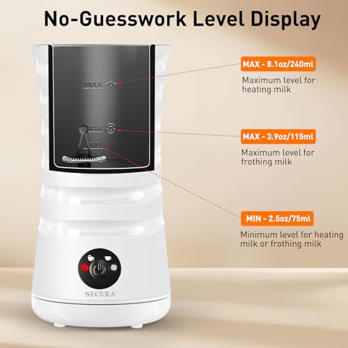 Secura Electric Milk Frother, Automatic Milk Steamer, 4-IN-1 Hot & Cold Foam Maker-8.4oz/240ml Milk Warmer for Latte, Cappuccinos, Macchiato with Silicone Spatula, Silent Operation & Shut-off - My Kitchen Products