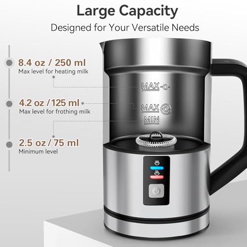 Secura Milk Frother, Electric Milk Steamer Stainless Steel, 8.4oz/250ml Automatic Hot and Cold Foam Maker and Milk Warmer for Latte, Cappuccinos, Macchiato, 120V - My Kitchen Products