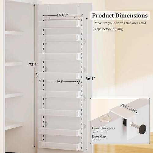 SEFILENCE Over the Door Pantry Organizer, 8-Tier Over the Door Spice Rack with Adjustable Baskets, Wall-Mounted or Hanging Shelves for Kitchen, Laundry Room, Bathroom(White, 16.65"W x 5.2"D x 72.6"H) - My Kitchen Products