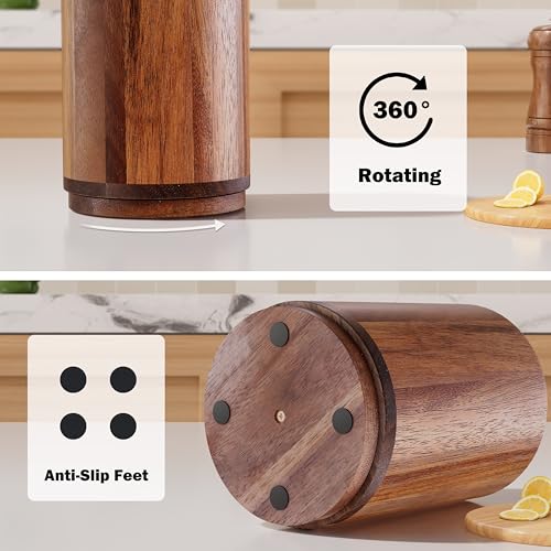 Segtenant Utensil Holder, Acacia Wood Kitchen Utensil Holder for Countertop, 360°Rotating Cooking Utensil Crock for Kitchen Counter, 7.2" Large Utensil Organizer for Spatula - My Kitchen Products