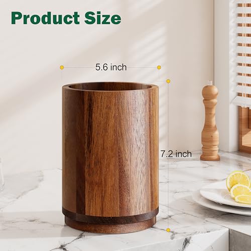 Segtenant Utensil Holder, Acacia Wood Kitchen Utensil Holder for Countertop, 360°Rotating Cooking Utensil Crock for Kitchen Counter, 7.2" Large Utensil Organizer for Spatula - My Kitchen Products