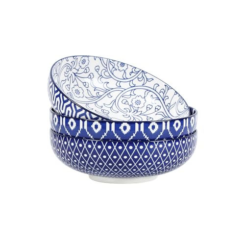 Selamica 9.5" Serving Bowls, 60 OZ Large Salad Bowls Set of 3 for Entertaining Party, Ceramic Bowls for Kitchen, Pasta