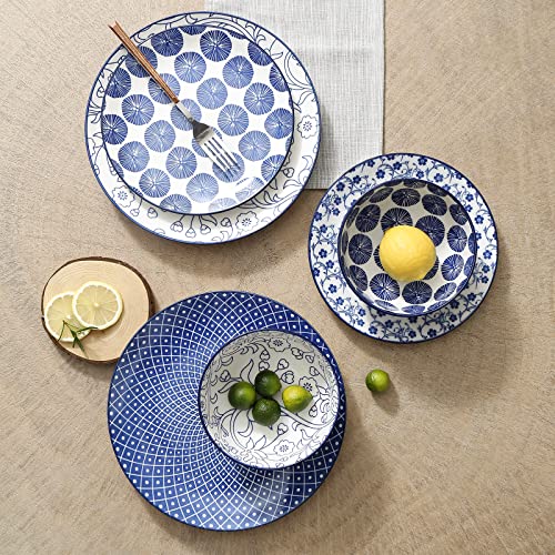 Selamica Ceramic Dinnerware Sets, 12-Pieces Plates and Bowls Sets, Scratch Resistant Dishes set for 4, Dishwasher & Microwave Safe,Vintage Blue - My Kitchen Products