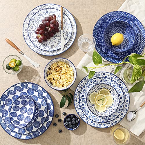 Selamica Ceramic Dinnerware Sets, 12-Pieces Plates and Bowls Sets, Scratch Resistant Dishes set for 4, Dishwasher & Microwave Safe,Vintage Blue - My Kitchen Products