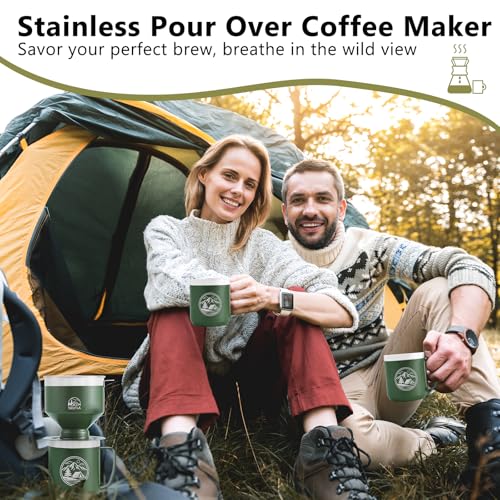 SELFLA Stainless Steel Pour Over Coffee Filter, Reusable Dripper for Insulated Mugs, Paperless Coffee Maker for Hiking, Camping & Outdoor Adventures, Rinse-clean & Portable - Green - My Kitchen Products