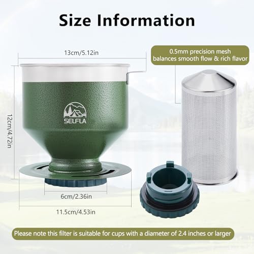 SELFLA Stainless Steel Pour Over Coffee Filter, Reusable Dripper for Insulated Mugs, Paperless Coffee Maker for Hiking, Camping & Outdoor Adventures, Rinse-clean & Portable - Green - My Kitchen Products
