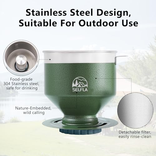 SELFLA Stainless Steel Pour Over Coffee Filter, Reusable Dripper for Insulated Mugs, Paperless Coffee Maker for Hiking, Camping & Outdoor Adventures, Rinse-clean & Portable - Green - My Kitchen Products