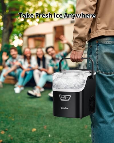 SenCre Nugget Ice Maker with Handle, 40lbs/Day Countertop Ice Maker Ready in 5 Mins, Soft Sonic Ice, Auto-Cleaning Ice Makers Portable Ice Machine for Home Kitchen Office Party & Large Families - My Kitchen Products
