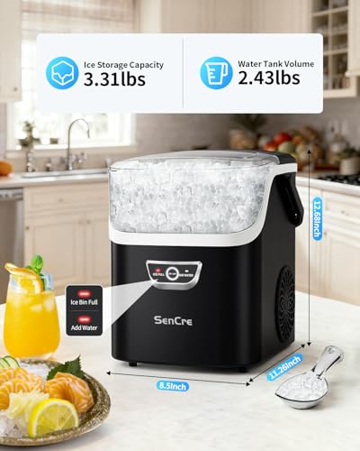 SenCre Nugget Ice Maker with Handle, 40lbs/Day Countertop Ice Maker Ready in 5 Mins, Soft Sonic Ice, Auto-Cleaning Ice Makers Portable Ice Machine for Home Kitchen Office Party & Large Families - My Kitchen Products