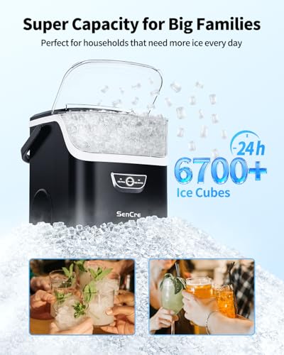 SenCre Nugget Ice Maker with Handle, 40lbs/Day Countertop Ice Maker Ready in 5 Mins, Soft Sonic Ice, Auto-Cleaning Ice Makers Portable Ice Machine for Home Kitchen Office Party & Large Families - My Kitchen Products